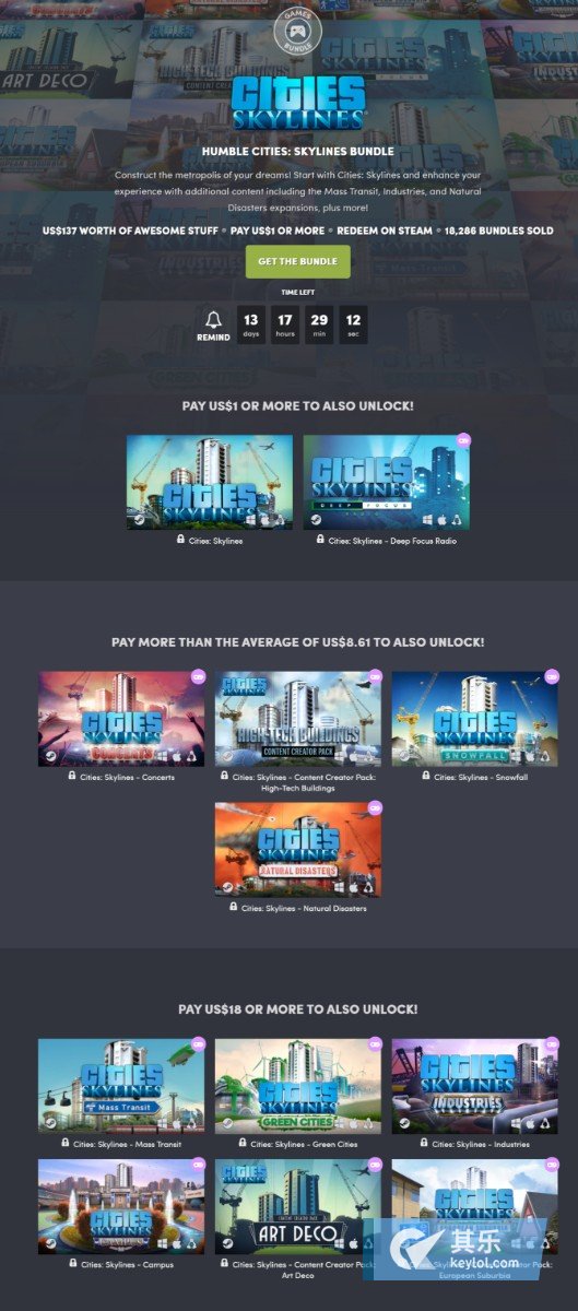 05 27 Humble Cities Skylines Bundle上线 18可获得全部内容 慈善包 其乐keylol 驱动正版游戏的引擎