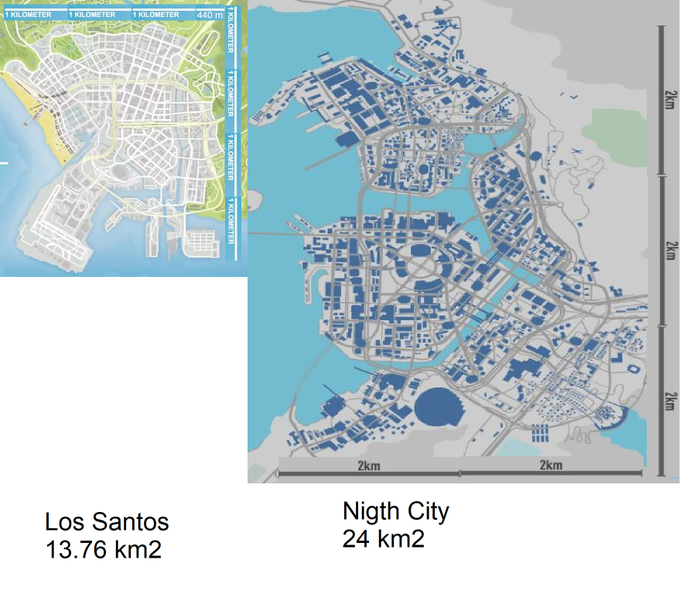 网友推测的77夜之城和gta5洛圣都地图大小对比 综合讨论 其乐keylol 驱动正版游戏的引擎