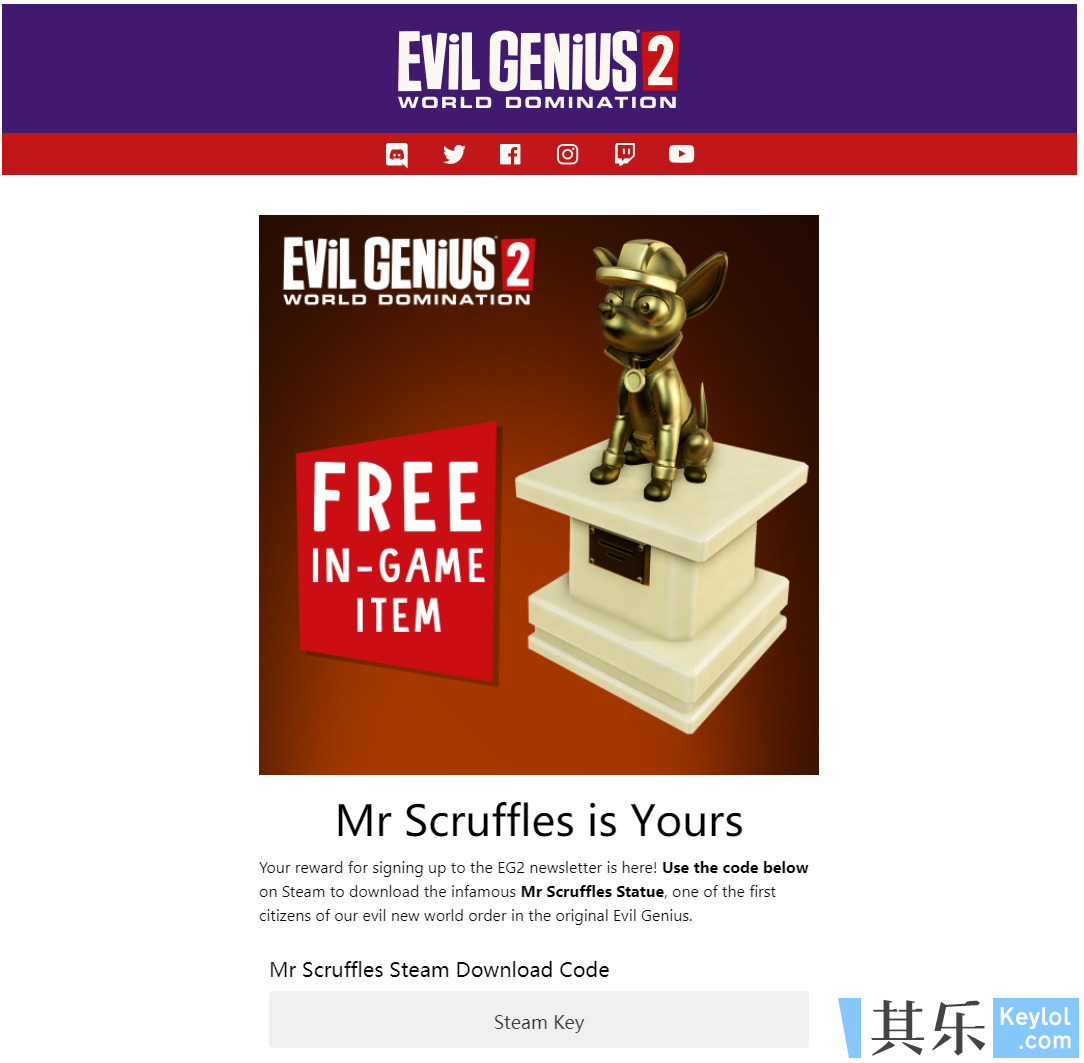 Evil Genius 2 已邮件发 Mr Scruffles Statue Dlc Key 福利放送 其乐keylol 驱动正版游戏的引擎