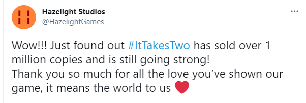 游戏开发商 hazelight 宣布《双人成行》销量已突破